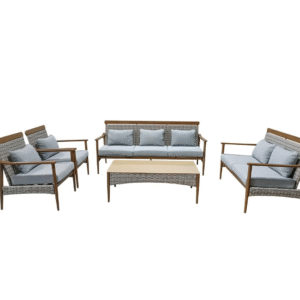 جلسة خارجية باللونين البني والرمادي .