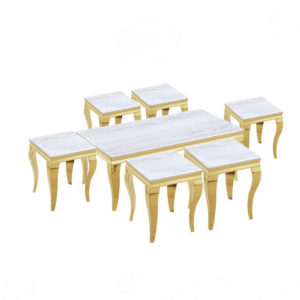 طقم طاولات ستيل رخام مستطيل 6 قطع +1 لون ذهبي