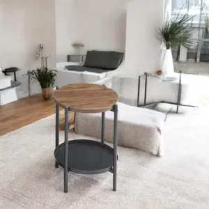 طاولة شاي صغيرة تصميم دائري مميز من الخشب لون بني غامق