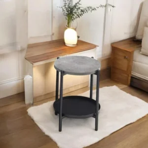 طاولة شاي صغيرة تصميم دائري مميز من الخشب لون رمادي