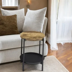 طاولة شاي صغيرة تصميم دائري مميز من الخشب لون بني