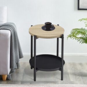 طاولة شاي صغيرة تصميم دائري مميز من الخشب لون خشبي