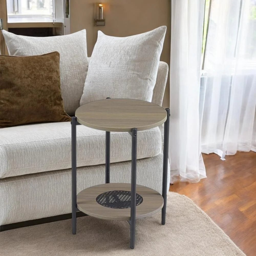 طاولة شاي صغيرة تصميم دائري من الخشب لون رمادي غامق 1 طاولة شاي صغيرة تصميم دائري من الخشب لون رمادي غامق