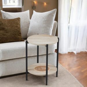 طاولة شاي صغيرة تصميم دائري من الخشب لون خشبي فاتح