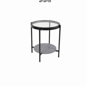 طاولة شاي وسط مفرد تصميم دائري عصري من الخشب و الزجاج لون رمادي