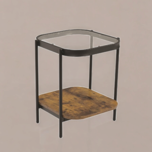 طاولة شاي صغيرة خشب مع زجاج عملية لون بني