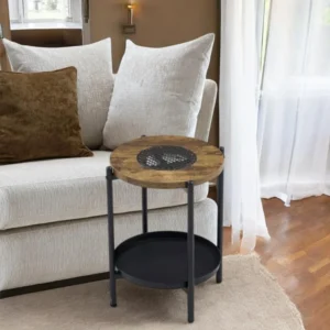 طاولة شاي صغيرة تصميم دائري فاخر من الخشب لون بني