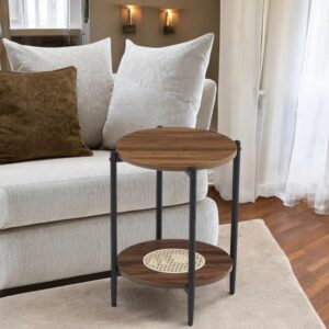 طاولة شاي صغيرة تصميم دائري فاخر من الخشب لون بني غامق