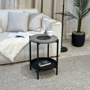 طاولة شاي صغيرة تصميم دائري فاخر من الخشب لون رمادي