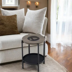 طاولة شاي صغيرة تصميم دائري فاخر من الخشب لون رمادي غامق