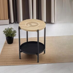 طاولة شاي صغيرة تصميم دائري فاخر من الخشب لون خشبي