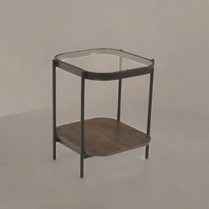 طاولة شاي صغيرة خشب مع زجاج عملية لون بني غامق