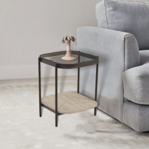 طاولة شاي صغيرة خشب مع زجاج عملية لون خشبي فاتح