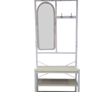 ستاند تعليق مع أرفف - استاند مع 3 رفوف ومراية + شماعة لتعليق الملابس - ابيض