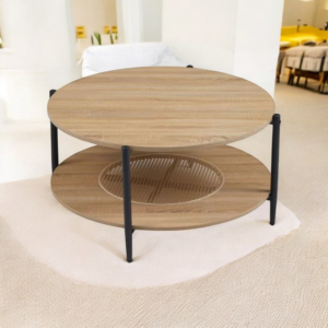 طاولة شاي وسط مفرد تصميم دائري من الخشب لون خشبي