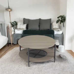 طاولة شاي وسط مفرد تصميم دائري من الخشب لون رمادي غامق