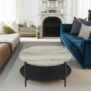 طاولة شاي وسط مفرد تصميم دائري مميز من الخشب لون خشبي فاتح