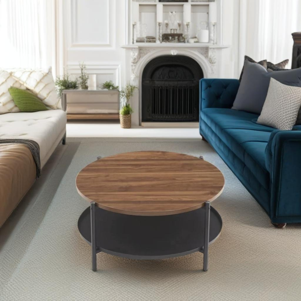 طاولة شاي وسط مفرد تصميم دائري مميز من الخشب لون بني غامق 1 طاولة شاي وسط مفرد تصميم دائري مميز من الخشب لون بني غامق