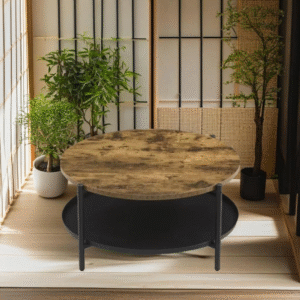 طاولة شاي وسط مفرد تصميم دائري مميز من الخشب لون بني