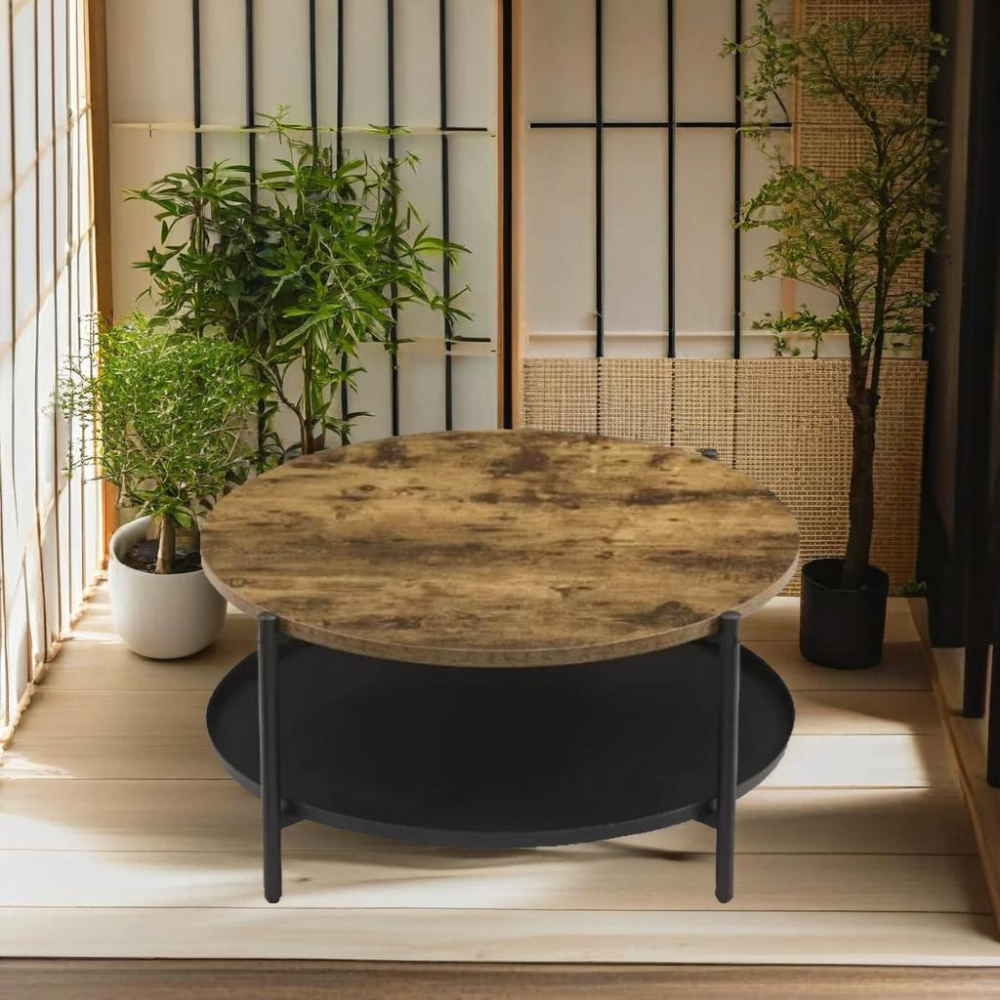 طاولة شاي وسط مفرد تصميم دائري مميز من الخشب لون بني 1 طاولة شاي وسط مفرد تصميم دائري مميز من الخشب لون بني