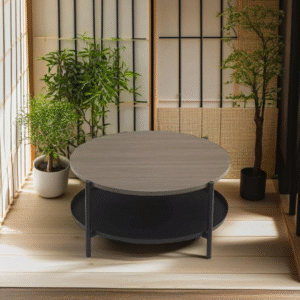 طاولة شاي وسط مفرد تصميم دائري مميز من الخشب لون رمادي غامق