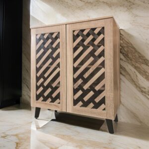 دولاب أحذية ماليزي متعدد الأغراض تصميم كلاسيكي 2 باب لون خشبي وبني مقاس 91×34×80 سم