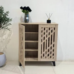 دولاب أحذية ماليزي متعدد الأغراض تصميم كلاسيكي 2 باب لون خشبي مقاس 91×34×80 سم