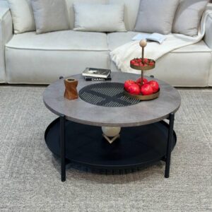 طاولة شاي وسط مفرد تصميم دائري فاخر من الخشب لون رمادي