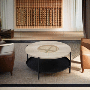 طاولة شاي وسط مفرد تصميم دائري فاخر من الخشب لون خشبي فاتح