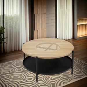 طاولة شاي وسط مفرد تصميم دائري فاخر من الخشب لون خشبي