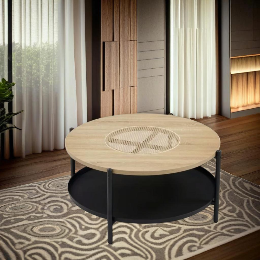 طاولة شاي وسط مفرد تصميم دائري فاخر من الخشب لون خشبي 1 طاولة شاي وسط مفرد تصميم دائري فاخر من الخشب لون خشبي