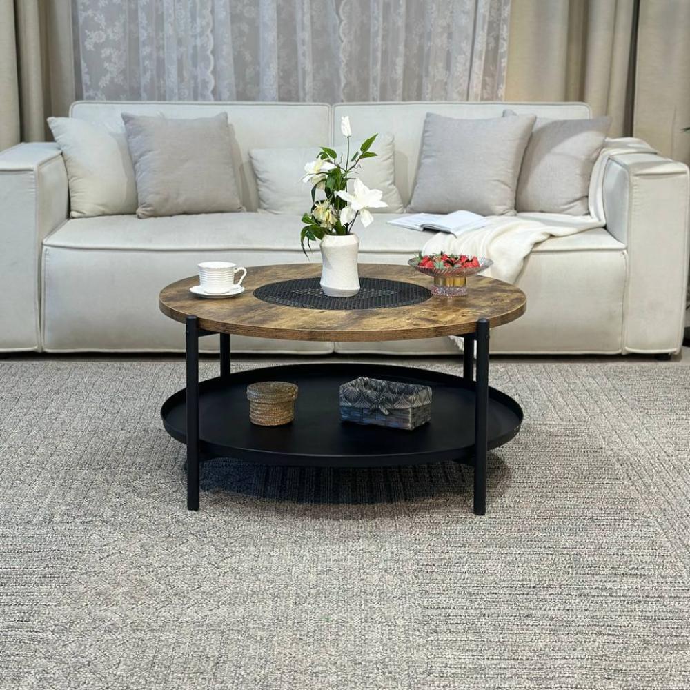 طاولة شاي وسط مفرد تصميم دائري فاخر من الخشب لون بني 1 طاولة شاي وسط مفرد تصميم دائري فاخر من الخشب لون بني