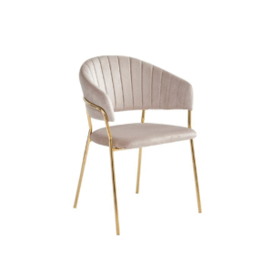 كرسي مخمل ستيل ذهبي - لون بيج