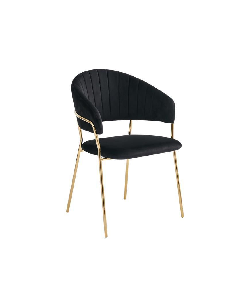كرسي مخمل ستيل ذهبي - لون اسود 1 كرسي مخمل ستيل ذهبي - لون اسود