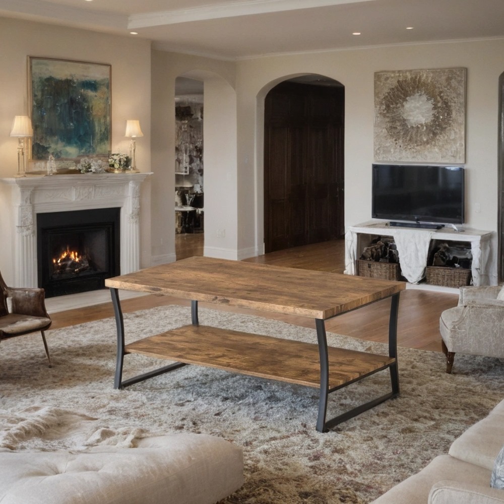 طاولة شاي تصميم مستطيل أنيق من الخشب لون بني 1 طاولة شاي تصميم مستطيل أنيق من الخشب لون بني