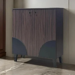 دولاب أحذية ماليزي متعدد الأغراض تصميم رائع 2 باب لون بني وأسود مقاس 35×95×80 سم