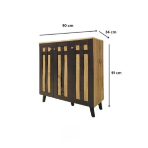 دولاب أحذية ماليزي متعدد الأغراض تصميم أنيق 3 باب لون بني فاتح و بني غامق مقاس 91×34×90 سم