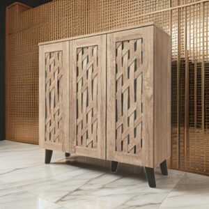 دولاب أحذية ماليزي متعدد الأغراض تصميم كلاسيكي 3 باب لون خشبي مقاس 91×34×90 سم