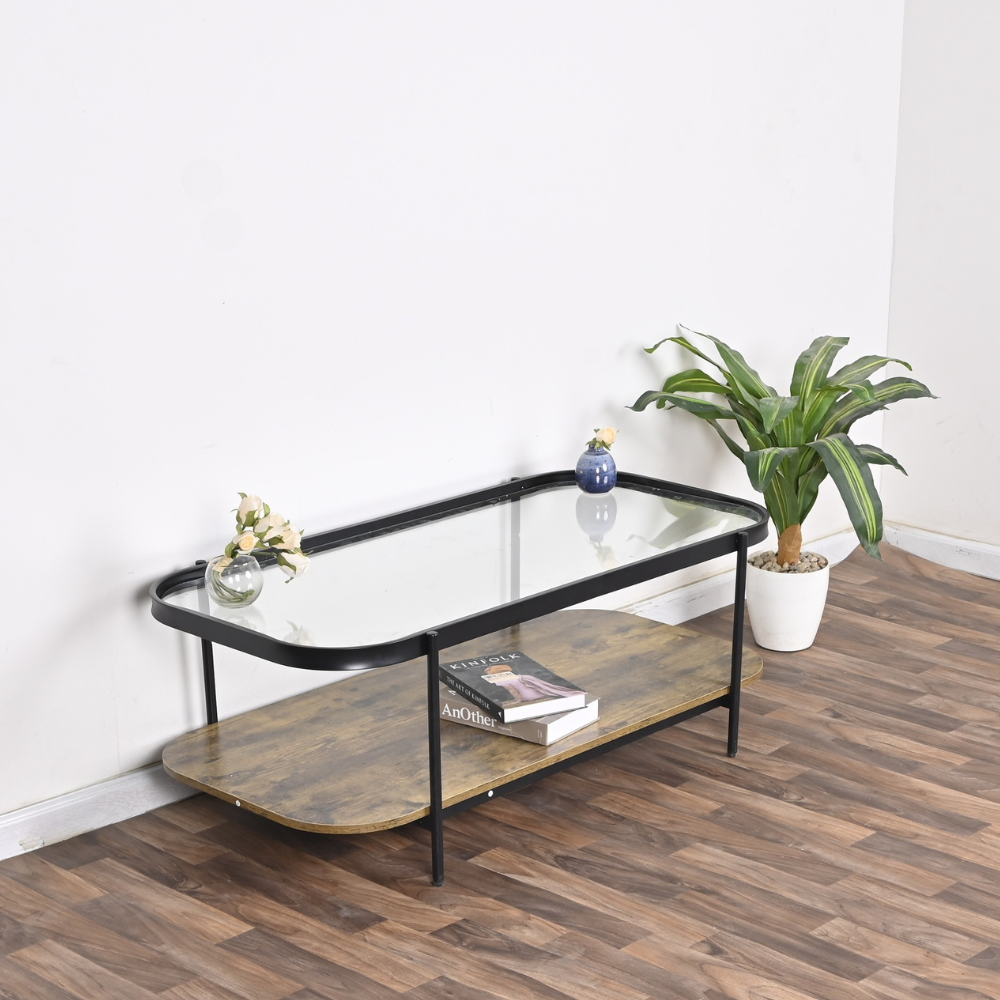 طاولة شاي وسط خشب مع زجاج عملية لون بني 1 طاولة شاي وسط خشب مع زجاج عملية لون بني