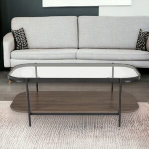 طاولة شاي وسط خشب مع زجاج عملية لون بني غامق