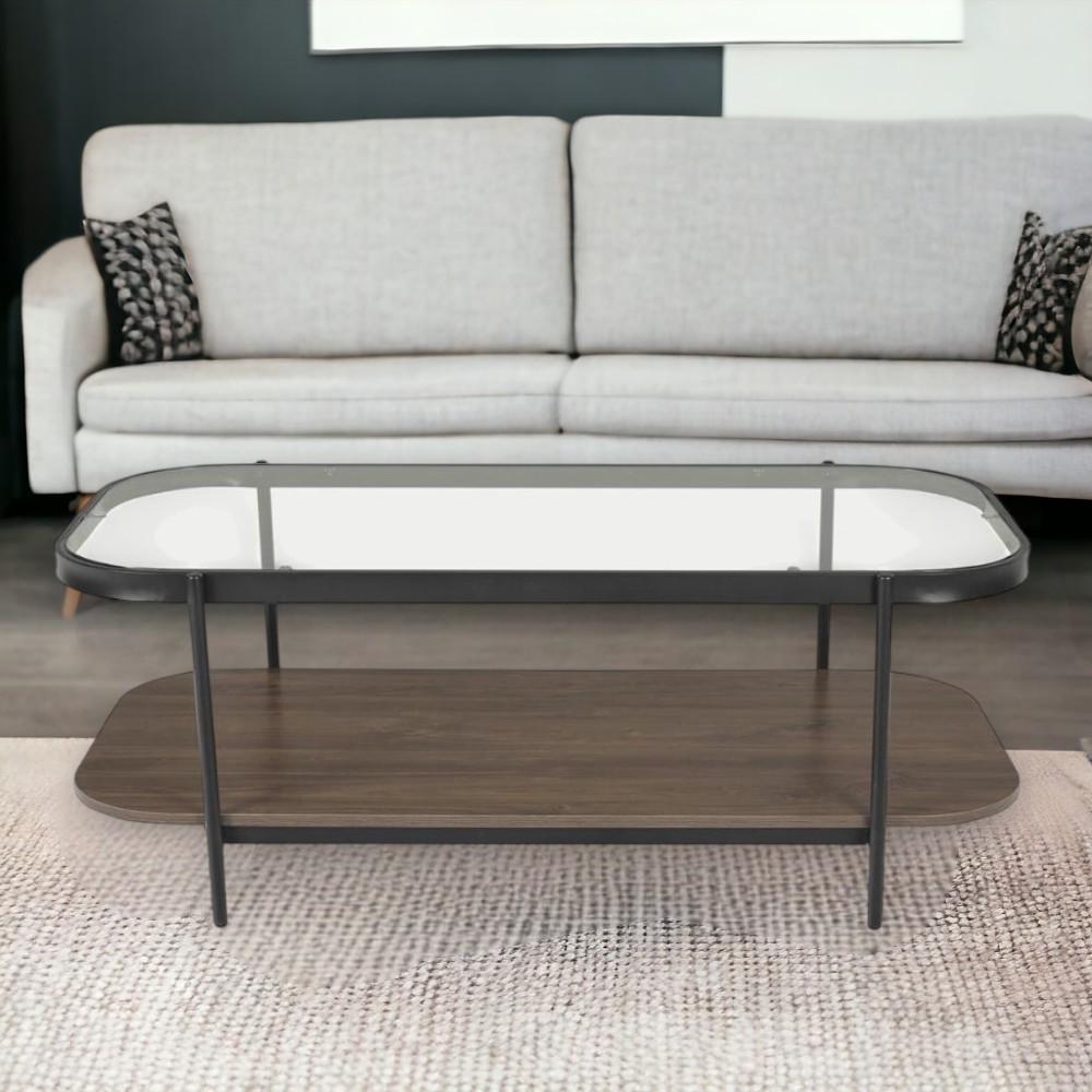 طاولة شاي وسط خشب مع زجاج عملية لون بني غامق 1 طاولة شاي وسط خشب مع زجاج عملية لون بني غامق