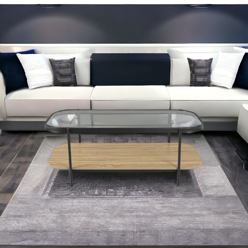 طاولة شاي وسط خشب مع زجاج عملية لون خشبي 1 طاولة شاي وسط خشب مع زجاج عملية لون خشبي