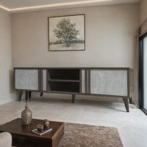 طاولة تلفزيون بلازما تصميم فريد مقاس 140×40×45 سم لون بني ورمادي