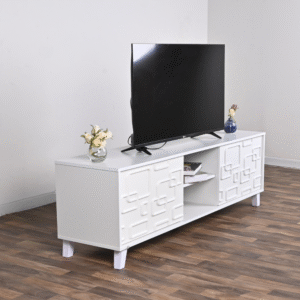 طاولة تلفزيون بلازما تصميم راقي مقاس 140×40×45 سم لون ابيض