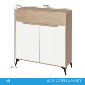 دولاب أحذية متعدد الأغراض تصميم اعتمادي 2 باب لون كافي وابيض مقاس 35×95×80 سم