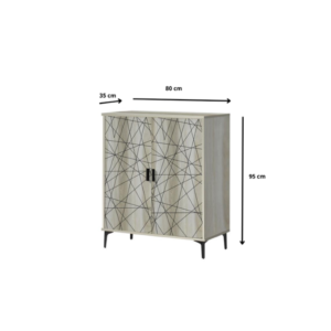 دولاب أحذية ماليزي متعدد الأغراض تصميم مميز 2 باب لون ابيض وزخارف سوداء مقاس 35×95×80 سم