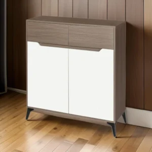 دولاب أحذية متعدد الأغراض تصميم رائع 2 باب لون ابيض ورمادي مقاس 35×95×80 سم