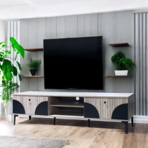 طاولة تلفزيون بلازما تصميم أنيق مقاس 160×40×45 سم لون خشبي واسود