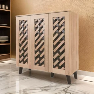 دولاب أحذية ماليزي متعدد الأغراض تصميم كلاسيكي 3 باب لون خشبي وبني مقاس 91×34×90 سم