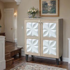 دولاب أحذية ماليزي متعدد الأغراض تصميم مودرن ومميز 2 باب لون خشبي وأبيض مقاس 34×95×80 سم